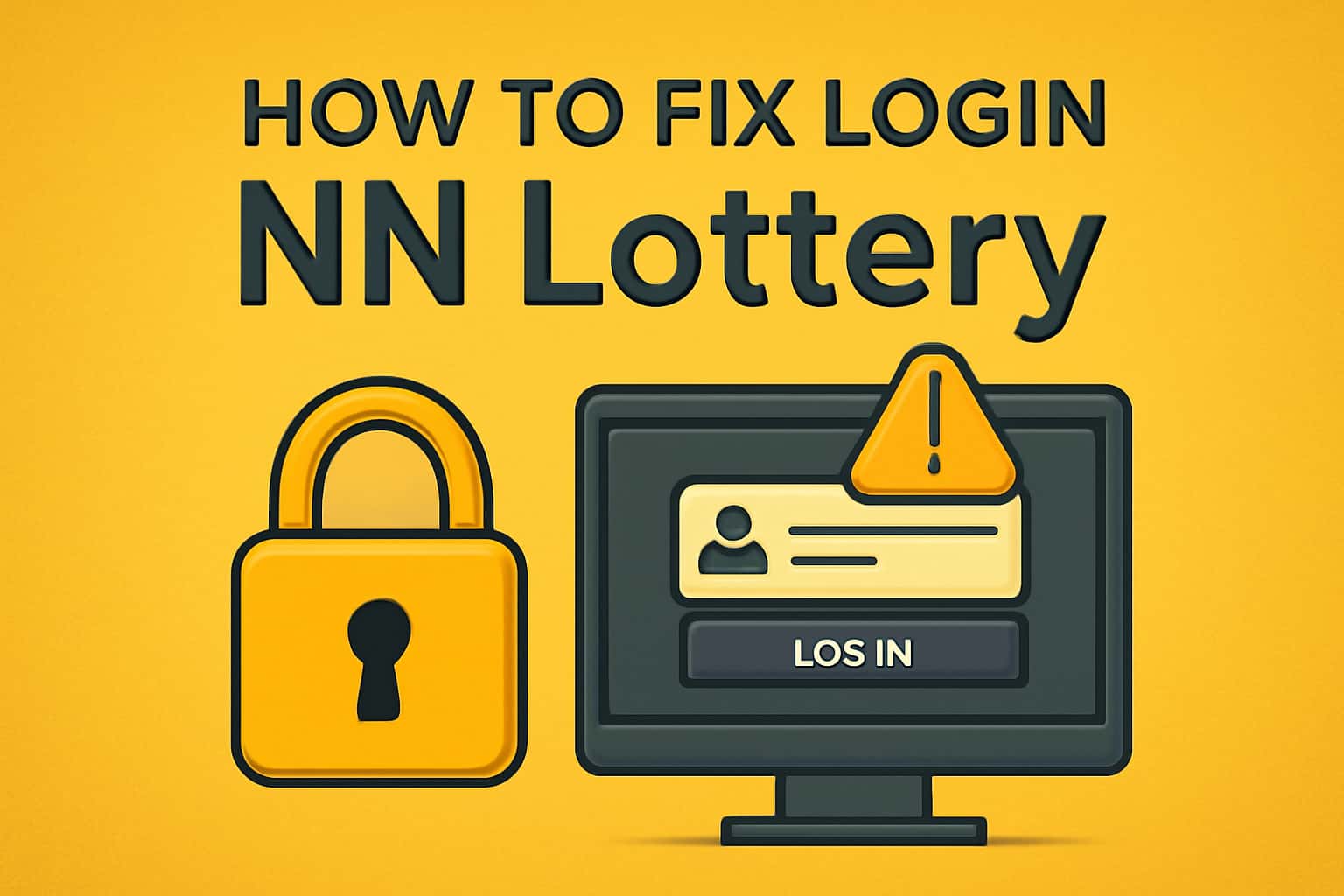 An informative scene showing steps to fix login issues for NN Lottery, with 'NN Lottery' text highlighted.