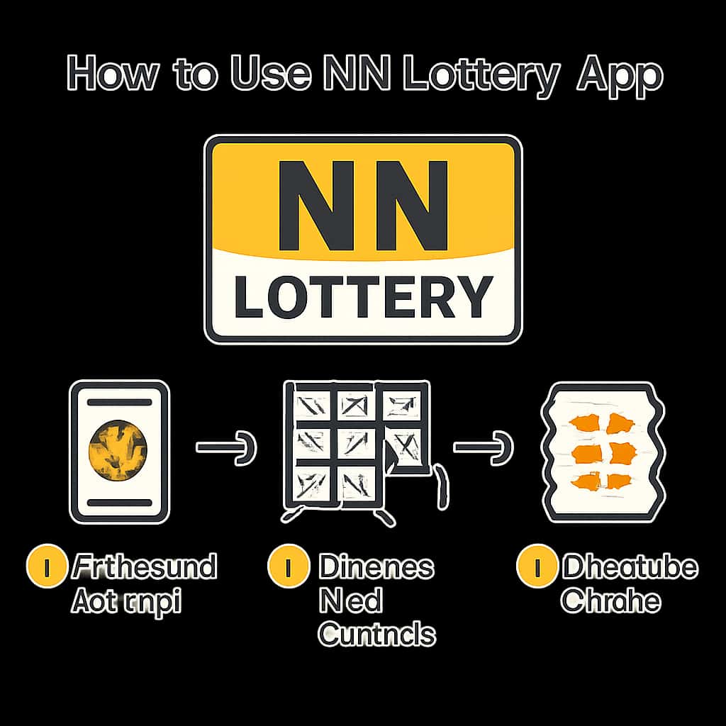 An illustration depicting the steps to use the NN Lottery app.