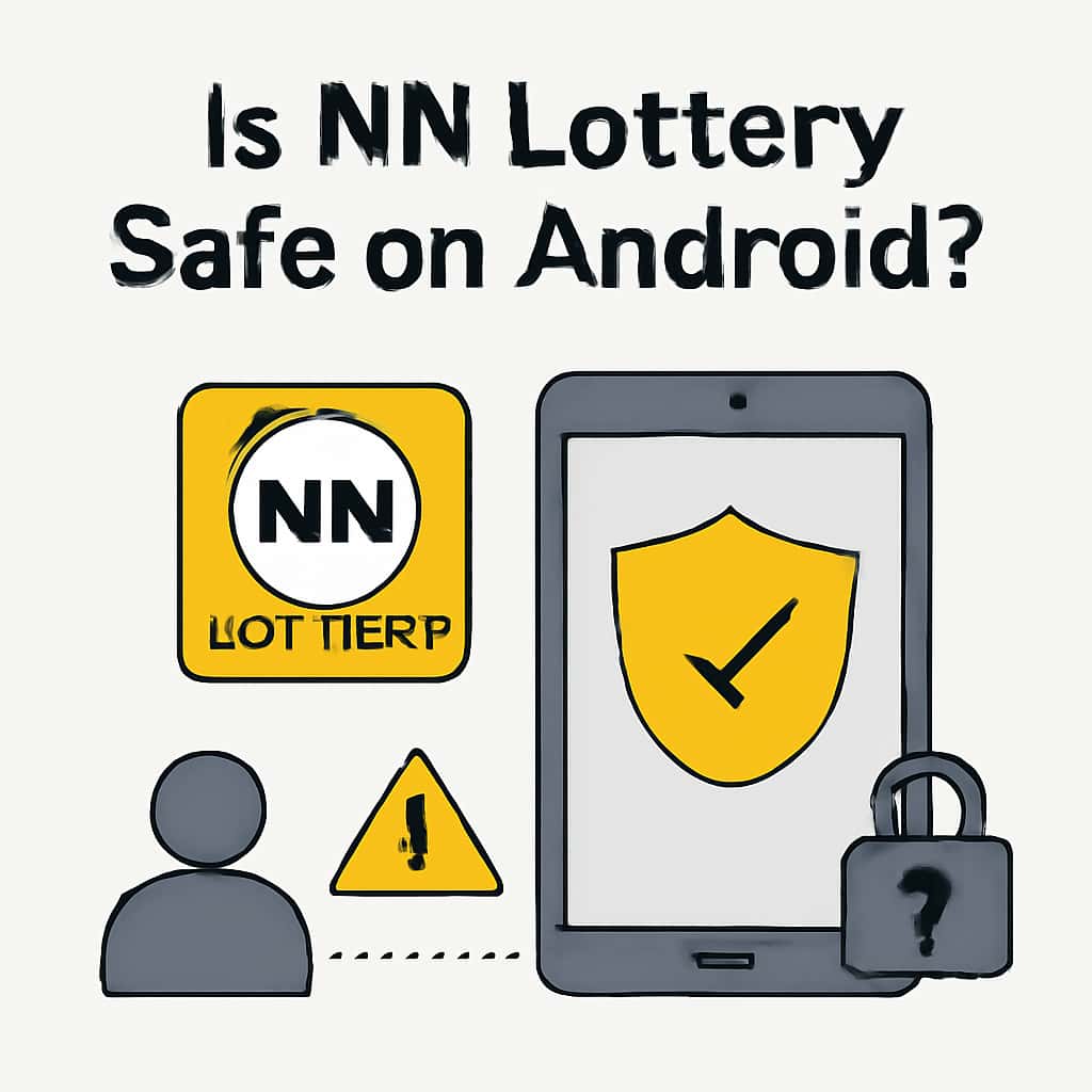 Educational illustration about NN Lottery safety features on Android.