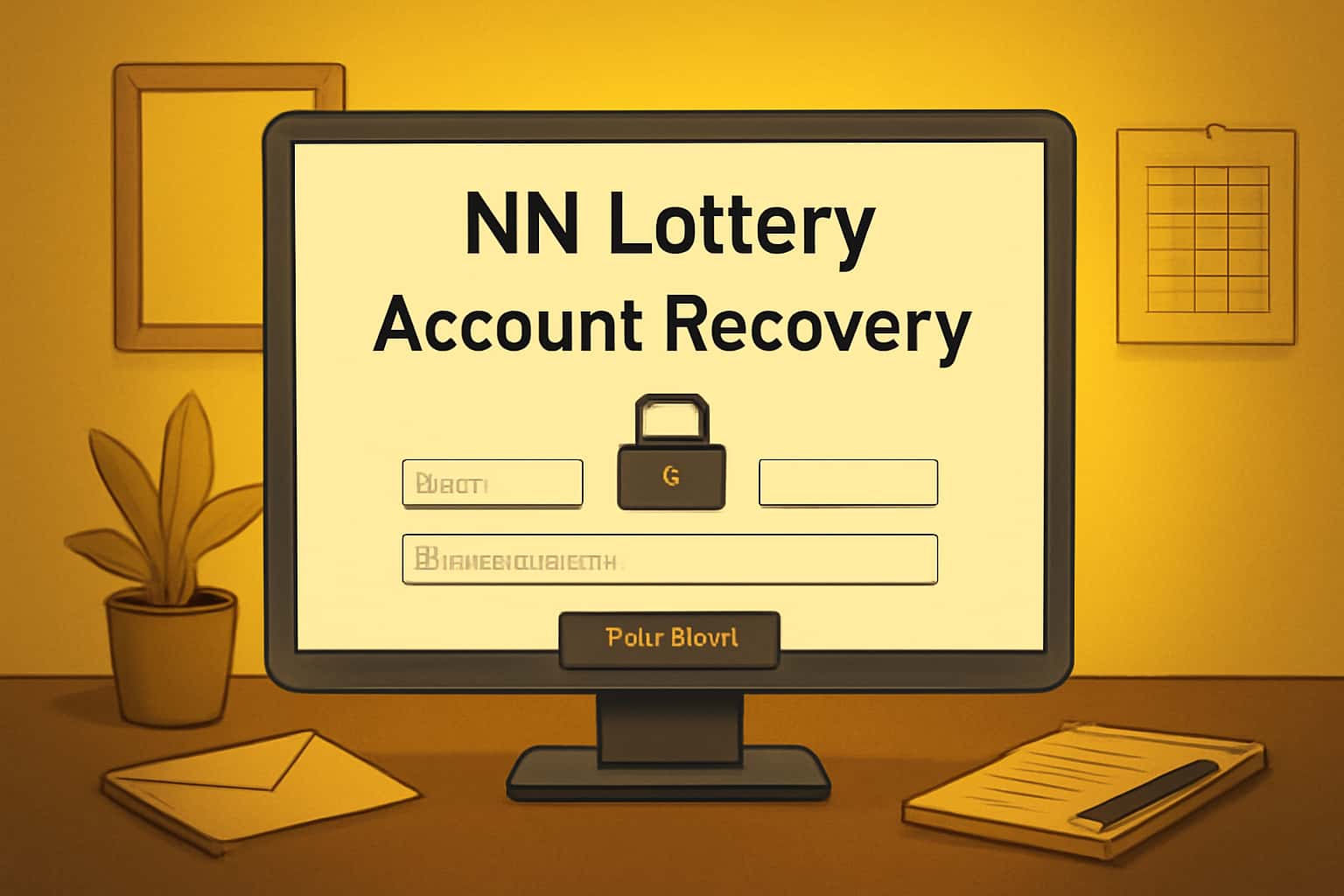 An informative scene depicting the NN Lottery Account Recovery process.