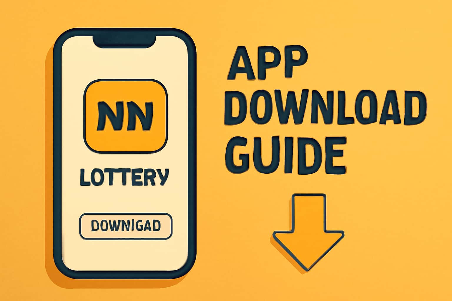 An illustrated guide to downloading the NN Lottery app, highlighted with #ffcc00 accents.
