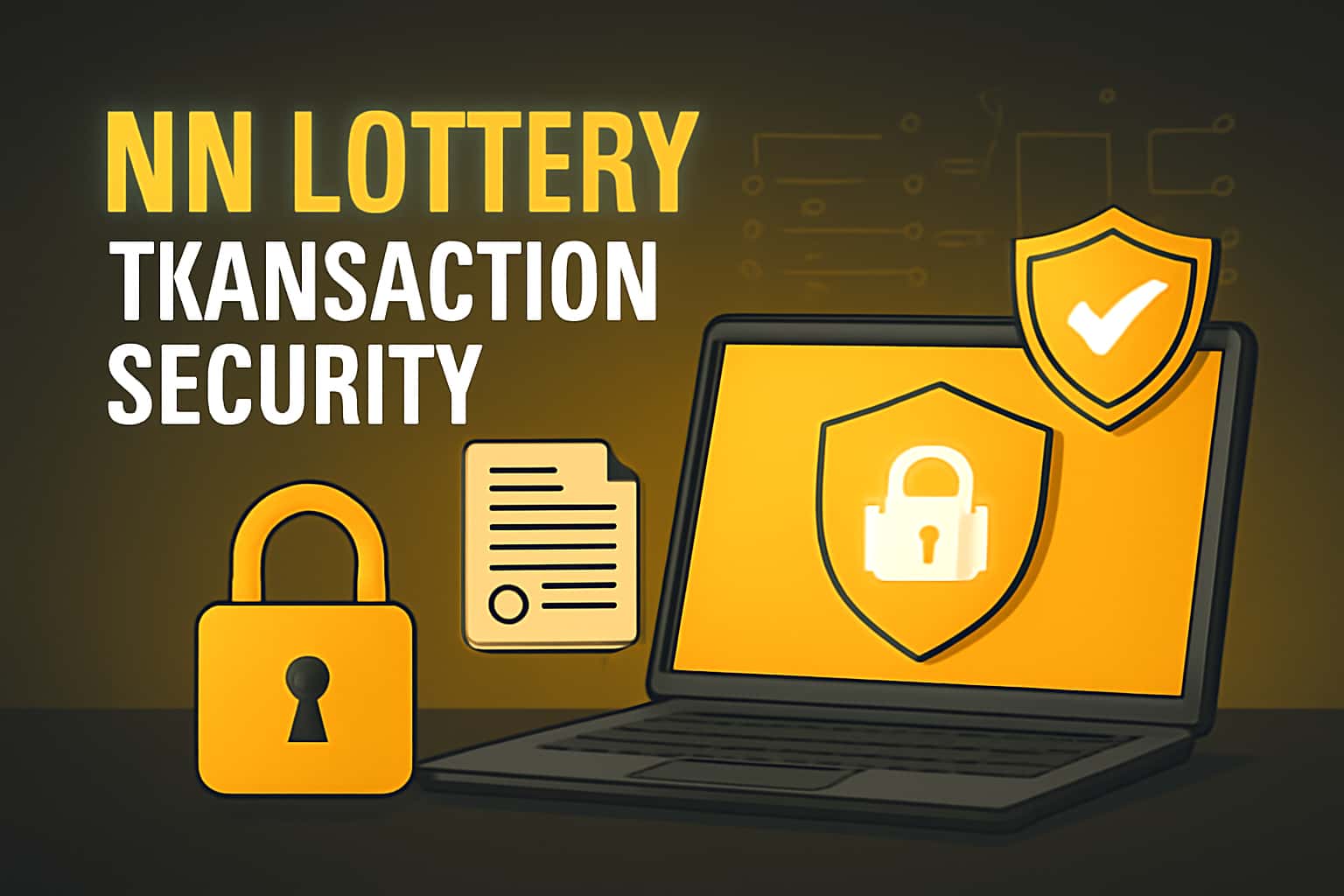 An informational representation of NN Lottery Transaction Security, featuring technology and security elements.