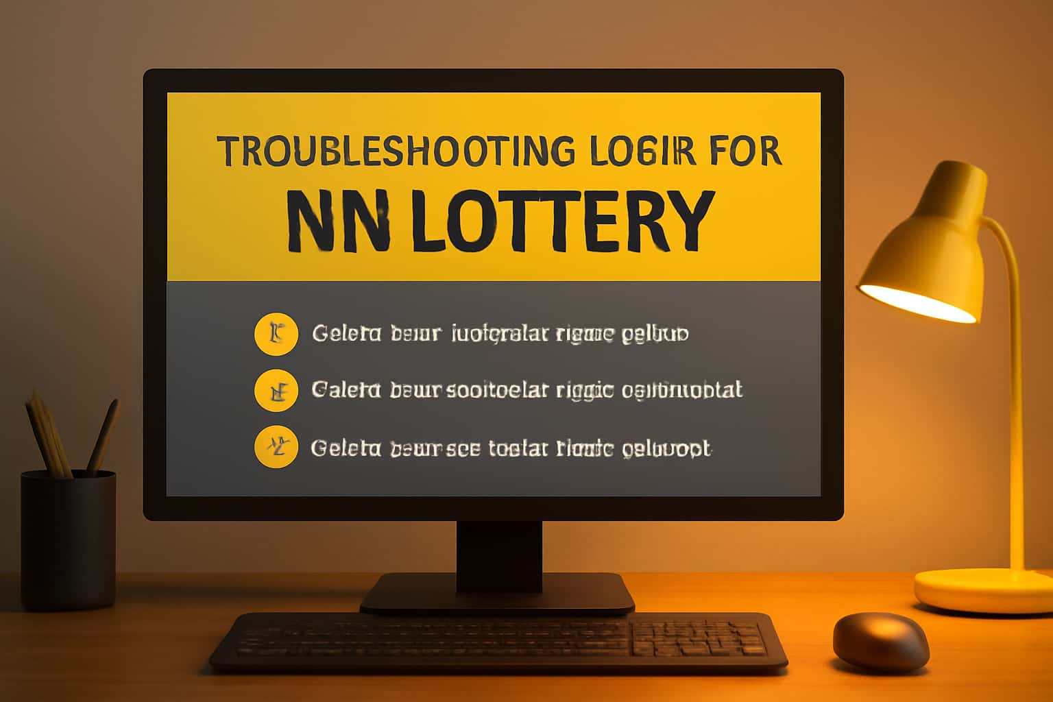 An informative scene illustrating troubleshooting steps for NN Lottery login.